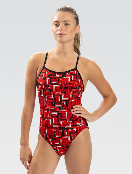 Women's Red Bionic Print One Piece Swimsuit | All Over Print | V