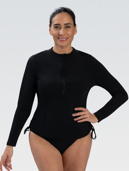 Women's Aquashape Black Side Ruched Rash Guard : 3K10SLD-790