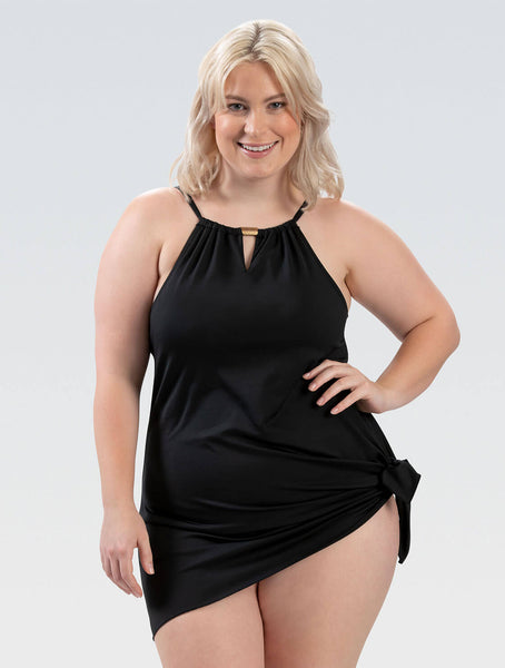 Women's Aquashape Black A-Line Swim Dress - Size: 8
