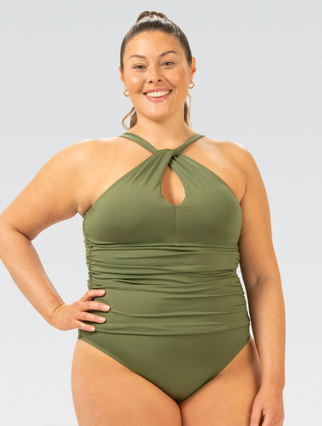 【新品】Volume Frill One Piece Swimsuit Mサイズ Longitude Swimsuit - Mesh Ruffle Surplice - Tulum Blue