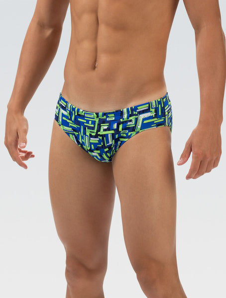 Men's Blue and Green Bionic Print Racer Swimsuit | All Over Print
