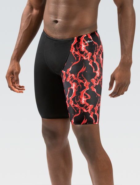 Men's Red Vapor Print Jammer Swimsuit | Color Block | Competition