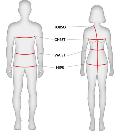 Two mannequins with torso, chest, waist and hips measuremment areas.