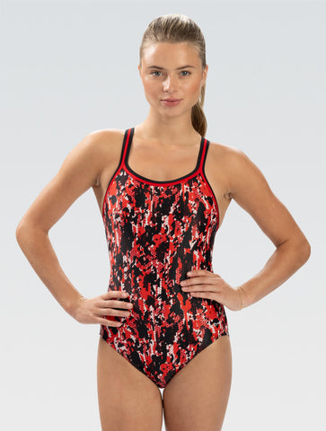 BLK RED DOLPHINS ラグビーウェア 4XL Women's Breaker Red One Piece Swimsuit | DBX Back | Competitve