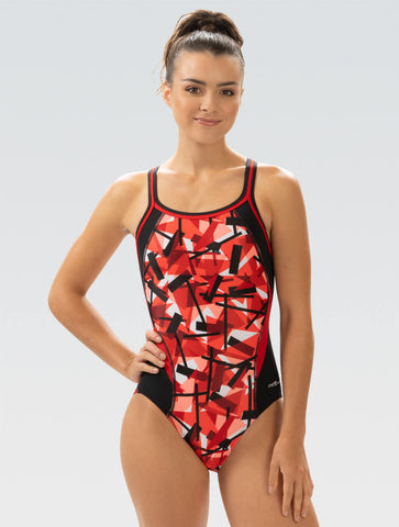Women's Red Razor Print One Piece Swimsuit | Color Block | DBX