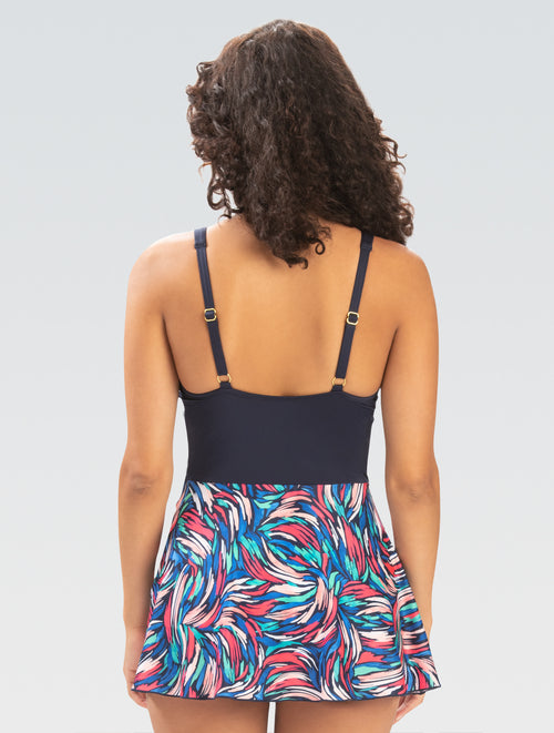 Dolfin Women's Printed Deep Scoop Neck Swim Dress with Attached Sarong Skirt Bliss / 24