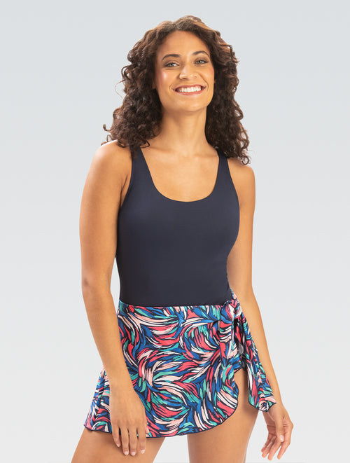 One piece swimsuit with attached sarong on sale