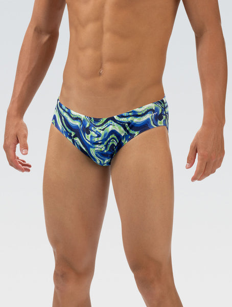 Men’s Blue and Green Blaze Printed Racer Swimsuit | All Over Print ...
