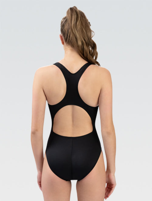 Women's Basic Solid Black One Piece Swimsuit | Performance Back