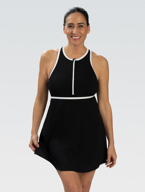 jcp swim dress Dolfin Women's Aquashape Black Zip Front Swim Dress Black / 6