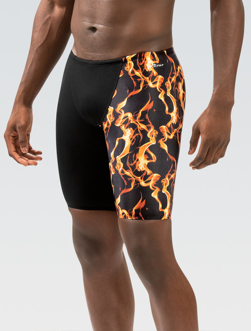 Men's Orange Vapor Print Jammer Swimsuit | Color Block