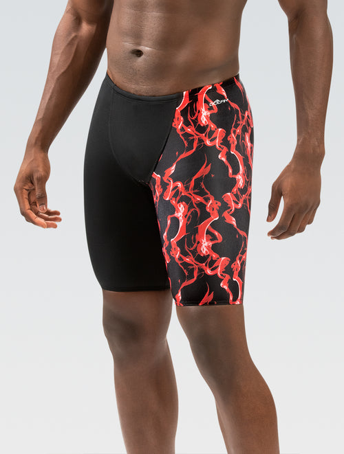 Men's Red Vapor Print Jammer Swimsuit | Color Block | Competition