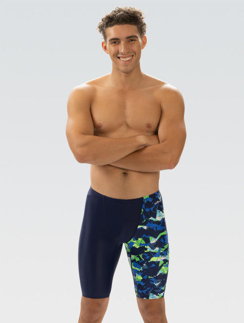 Men's Implode Blue and Green Jammer Swimsuit | Asymmetrial Jammer